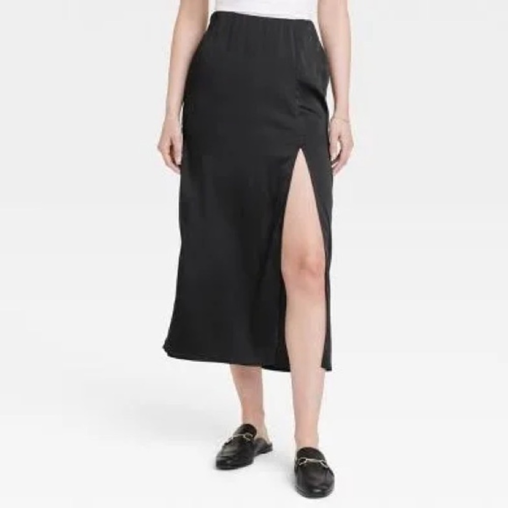 Target a new day black satin maxi slit skirt